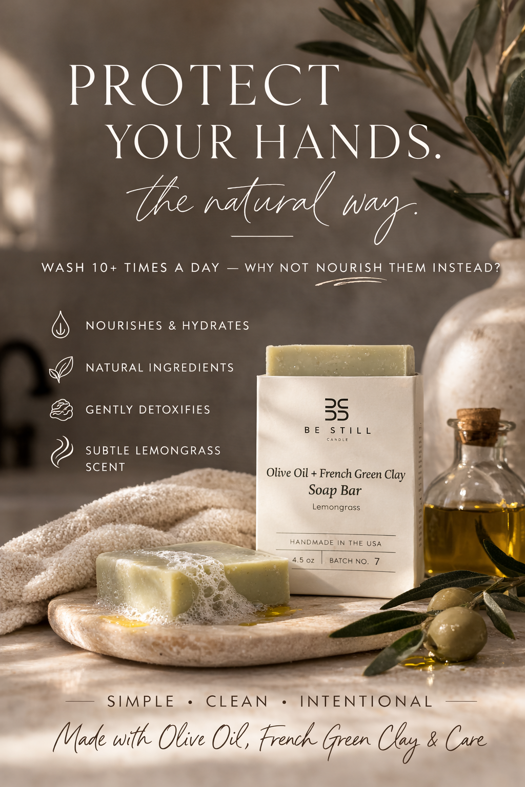 Olive Oil and French Green Clay Soap Bars- Lemon Grass.